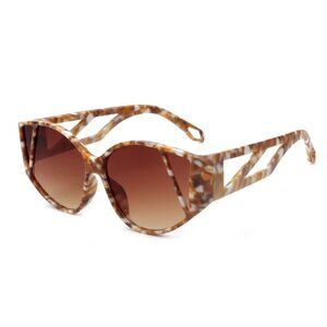 Women’s Oversize Brown Abstract Round Cat Eye Sunglasses